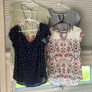 Bundle of 4 - Boutique dressy/flowy cap shoulder blouses